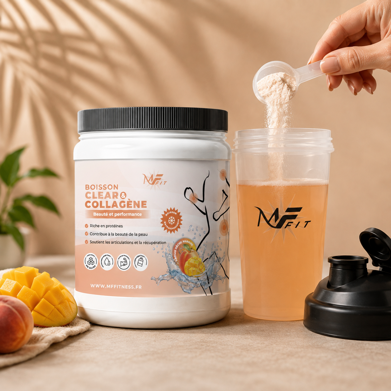 Boisson Clear & Collagène – Pêche Mangue